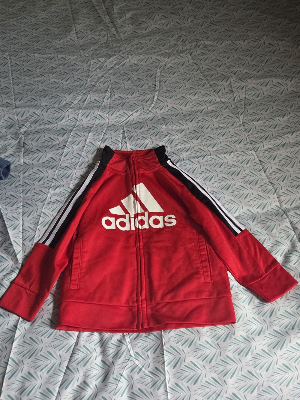 adidas Red Kids Track Jacket with White Logo and Black-Trimmed Sleeves